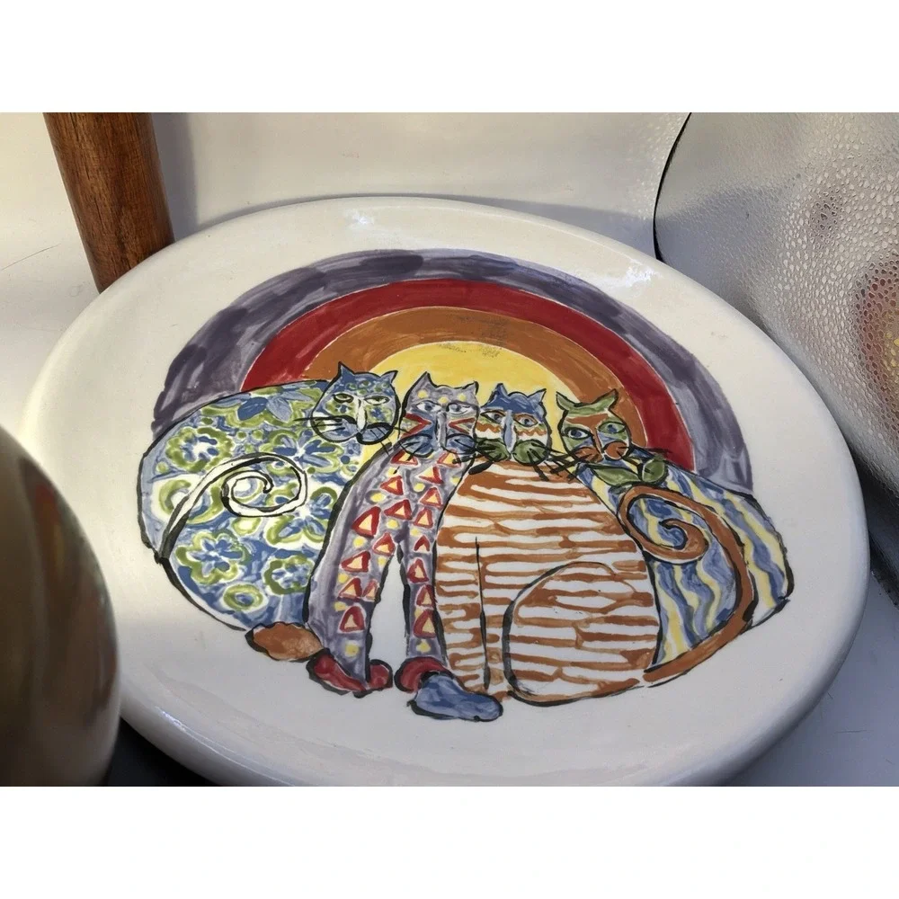 Hand Painted Cat Platter Original Colorful Craft Core 22